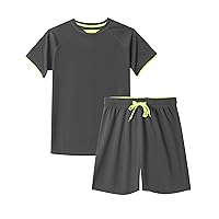 DaniChins Boys Loose Athletic Short-Sleeve Shirt and Active Mesh Shorts Set