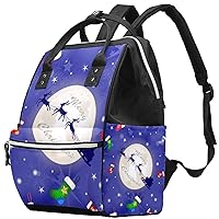 Christmas Socks Santa Sleigh with Full Moon Diaper Bag Backpack Baby Nappy Changing Bags Multi Function Large Capacity Travel Bag
