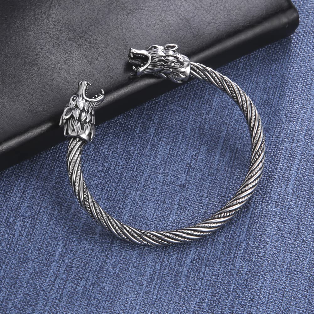 kkjoy Viking Bracelet for Men Stainless Steel Animal Head Screw Teen Cuff Bangle Norse Biker Nordic Pirates Amulet Jewellery