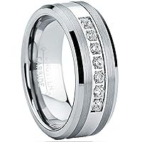 Tungsten Carbide Cubic Zirconia Pavé Channel Men's Engagement Wedding Band Ring 8MM