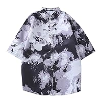 Men's Casual Button Down Shirt Loose Beach Floral Dress Shirt Printed Short Sleeve Vintage Blouse for Men