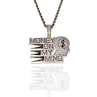 Money On My Mind Hustle Grind Custom Pendant Iced Diamond cz Necklace Men Women 925 Italy Gold Finish Iced Silver Charm Ice Out Pendant Stainless Steel Real 3 mm Rope Chain Necklace