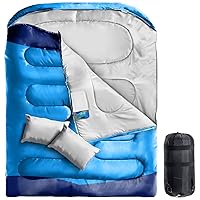 Double Sleeping Bag, XL Queen Size Two Person Sleeping Bag with Pillow, Youth Sleeping Bag for Cold/Warm Weather with Internal Pocket, Camping Sleeping Bag for Adult Mens Hiking/Backpacking Outdoor