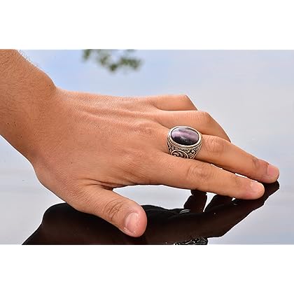 Genuine Real Natural Cats Eye Amethyst Gemstone Ring, 8.90 Carat, Sterling Silver Ring For Men, Men’s Ring Gemstone
