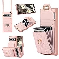 XYX Wallet Case for Google Pixel 8 Pro, Crossbody Strap PU Leather Accordion Organizer Card Holder Protective Case with Adjustable Lanyard for Pixel 8 Pro, Pink