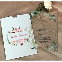 Flower Printed Pocket Envelopes,White Peony,Rose Flower Acrylic Wedding Invitations,Acrylic Invitations,Custom Acrylic Menu,Acrylic Birthday Invitations,10sets