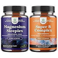 Bundle of High Absorption Magnesium Sleep Supplement - Melatonin-Free Calm Magnesium for Sleep and Vitamin B Complex Adult Multivitamin for Immune Support Mood Boost and Memory Supplement for Brain Su