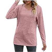 Casual Hoodies for Women Drawstring Pullover Sweatshirt Long Sleeve Hooded Tunic Tops for Leggings Fall Going Out Hoodie