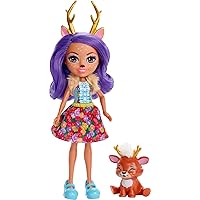Mattel Enchantimals Danessa Deer Doll & Sprint Figure, 6-inch small doll, with long purple hair in pigtails, animal ears, antlers and tail, removable skirt, shrug and shoes, Gift for 3 to 8 Year Olds