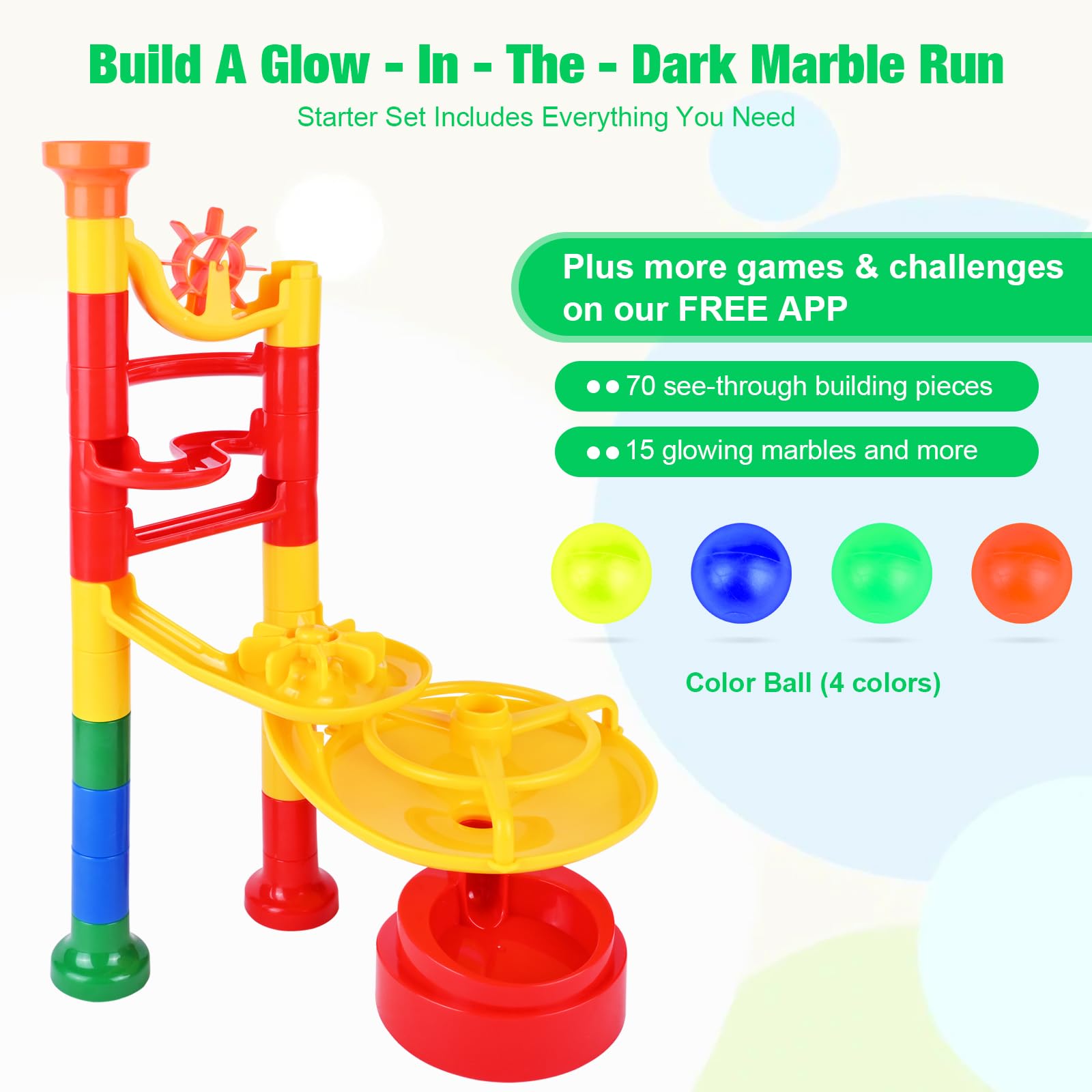 Marble Glow Run Race Track Set Glow in The Dark, STEM Educational Building Block Toy