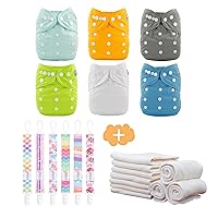ALVABABY Baby Cloth Diapers 6 Pack with 12 Inserts 4-Layers Viscose from Bamboo and 6 Pack Pacifier Clips