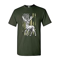Deer Hunt American Flag Patriotic United States Support DT Adult T-Shirt Tee (X Large, Forest Green)