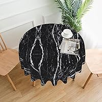 Black and White Marble Print Round Tablecloth 60 Inch Table Cloth Circular Table Cover for Dining Kitchen Banquet Dinner