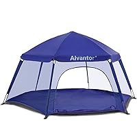 Alvantor Kids Playpen Play Yard Space Canopy Fence Pin 6 Panel Pop Up Foldable and Portable Infants Babies Pets Lightweight Safe Indoor Outdoor 7'x7'x44 Navy