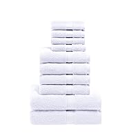 Egyptian Cotton Pile 10 Piece Towel Set, Includes 2 Bath, 4 Hand, 4 Face Towels/Washcloths, Ultra Soft Luxury Towels, Thick Plush Essentials, Guest Bath, Spa, Hotel Bathroom, White