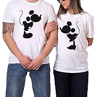 Matching Couple Shirts His and Hers with Kissing MM Design Man Women Husband Wife T-Shirts Outfits Valentine.