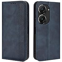 Asus Zenfone 10 Case, Retro PU Leather Magnetic Full Body Shockproof Stand Flip Wallet Case Cover with Card Holder for Asus Zenfone 10 5G Phone Case (Blue)