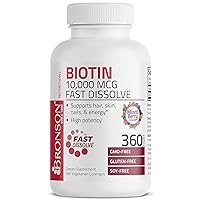 Bronson Biotin 10,000 MCG Lozenges Fast Dissolve High Potency Supports Hair, Skin & Nails Mixed Berry Flavor - Non-GMO, 360 Vegetarian Lozenges