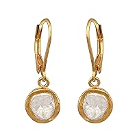 0.25 CTW Natural Diamond Polki Statement Dangles 925 Sterling Silver 14K Gold Plated Slice Diamond Earrings