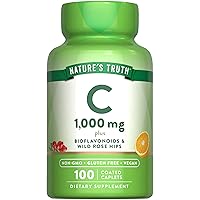 Vitamin C Bioflavonoids & Rose HIPS | 1000mg | 100 Caplets | Vegetarian, Non-GMO, Gluten Free | by Nature's Truth