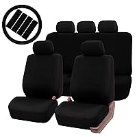 FH Group Car Seat Covers Flat Cloth Multifunctional Full Set Black Automotive Seat Covers, Airbag and Split Rear Car Seat Cover Universal Fit Interior Accessories Cars Trucks and SUV Car Accessories