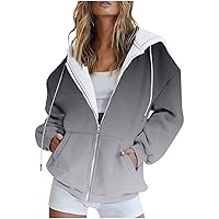 Women Gradient Zipper Hoodies Casual Oversized Sweatshirts With Pocket Y2k Fleece Comfy Jacket Cute Daily Outfits
