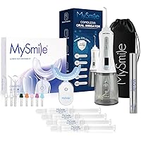 MySmile Deluxe 10 Min Teeth Whitening Kit and Powerful Cordless 350ML Oral Irrigator White Combo