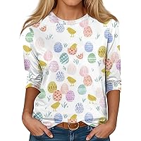Easter Blouse for Women, Easter Outfits for Girls Funny Shirts Women's 3/4 Sleeve Tunic Tee O-Neck Tshirt Casual Tops Easter Fashion Summer Shirt Graphic Tees 2024 Blouse Womens (Beige,Small)