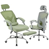 edx Ergonomic Office Chair, Reclining High Back Mesh Computer Desk Swivel Rolling Home Task Chair with Lumbar Support Pillow, Adjustable Headrest, Retractable Footrest and Padded Armrests, Green
