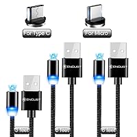 Encust's Break-Away-Safe Magnetic Cables | Type-C & Micro USB Nylon Cables | Preserve & Protect Your Devices | 3-Pack | Compatible with Samsung S9 & S10, Tablets, Androids, etc