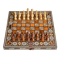 Backgammon Board and Chess Set - Lebanese Handmade Board Game with Real Mosaic Inlays - Classic Design from Lebanon - Checkers