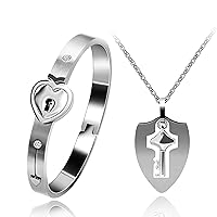 Uloveido Shield Key Pendant Necklace and Lock Bracelet for Girls Boys Couple Necklace Bracelet Set for Men and Women Anniversary Birthday Gift, You Hold the Key to My Heart Y473/Y474
