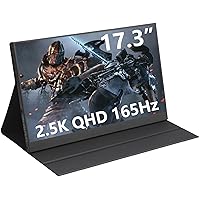 17.3 Inch Portable Monitor, 2.5K 2560x1440 165Hz UHD USB-C HDMI Laptop Monitor, 100% sRGB IPS Computer Gaming Display HDR Travel Monitor with Speakers & Smart Cover for Laptop