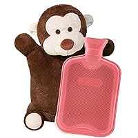 HomeTop Premium Classic Rubber Hot and Cold Water Bottle with Cute Stuffed Triceratops Cover(2 Liters, Red/Monkey)