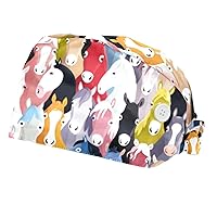 2PCS Working Hats for Men Colorful Horses Adjustable Women Work Caps Bouffant Hats with Sweatband, One Size