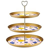 3-Piece Cake Stands Set, Pineapples with Florals Leaves Plastic Cupcake Holder Candy Fruit Dessert Display Stand for Wedding Birthday Tea Party