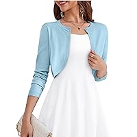 OmicGot Women's Long Sleeve Cardigan Knit Sweaters Cropped Open Front Bolero Shrug for Dresses S-XL