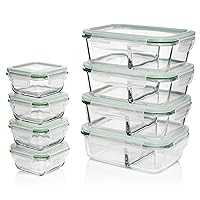 Divided Glass Meal Prep Containers with Lids [8 pack, 33 oz 4.5 oz] 2 Compartment Glass Bento Boxes for Adults