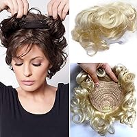 ICRAB Natural Human Hair Topper Closure Curly Hair Topper Clip in Hairpiece Short Curly Hair Weaving Hair Replacement Wiglet Hairpieces for Women with Thinning Hair 10inch 613# Blonde Color