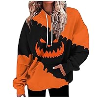 Womens Halloween Sweatshirts 2023 Long Sleeve Hoodies Pumpkin Oversized Cute Y2k Loose Fit Sweaters Pullover