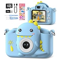 Kids Dinosaur Camera for 3-8 Years Old Toddlers Childrens Boys Girls Christmas Birthday Gifts Selfie Digital Toy Camera with 32GB Card