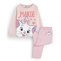 Disney The Aristocats Marie Girls Pyjama Set | Kids Long Sleeve Striped Long Leg Graphic PJs in Pink | Sleepwear Merch Gift