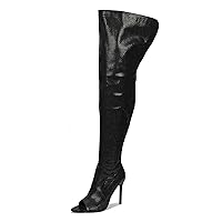 Cape Robbin Toxic Faux Snake Thigh High Over the Knee Boots for Women - Peep Toe Booties Women - Stiletto High Heel Boots for Women - Zipper Fashion Dress Boots