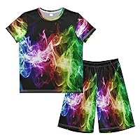 Boy Shorts Sets Colorful Smoke Short Sleeve Shirt Top+shorts Suits XS
