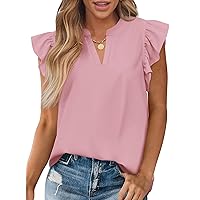 Zenlonr Womens Summer Tops 2024 Casual V Neck Ruffle Cap Sleeve Blouse Shirts Solid Color Tunic Tops