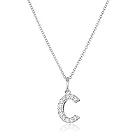 Amazon Collection Platinum Plated Sterling Silver Infinite Elements Cubic Zirconia Initial Pendant Necklace, 18