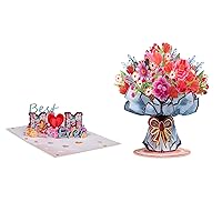 Paper Love Pop Up Mothers Day Card, 2 Pack - Includes 1 Best Mom Ever and 1 Vibrance Bouquet, For Mom, Wife - Includes Envelope and Note Tag