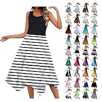 Summer Spring Dress for Women Casual Fashion Round Neck Sleeveless Dress Printed Slim Irregular Midi Dress