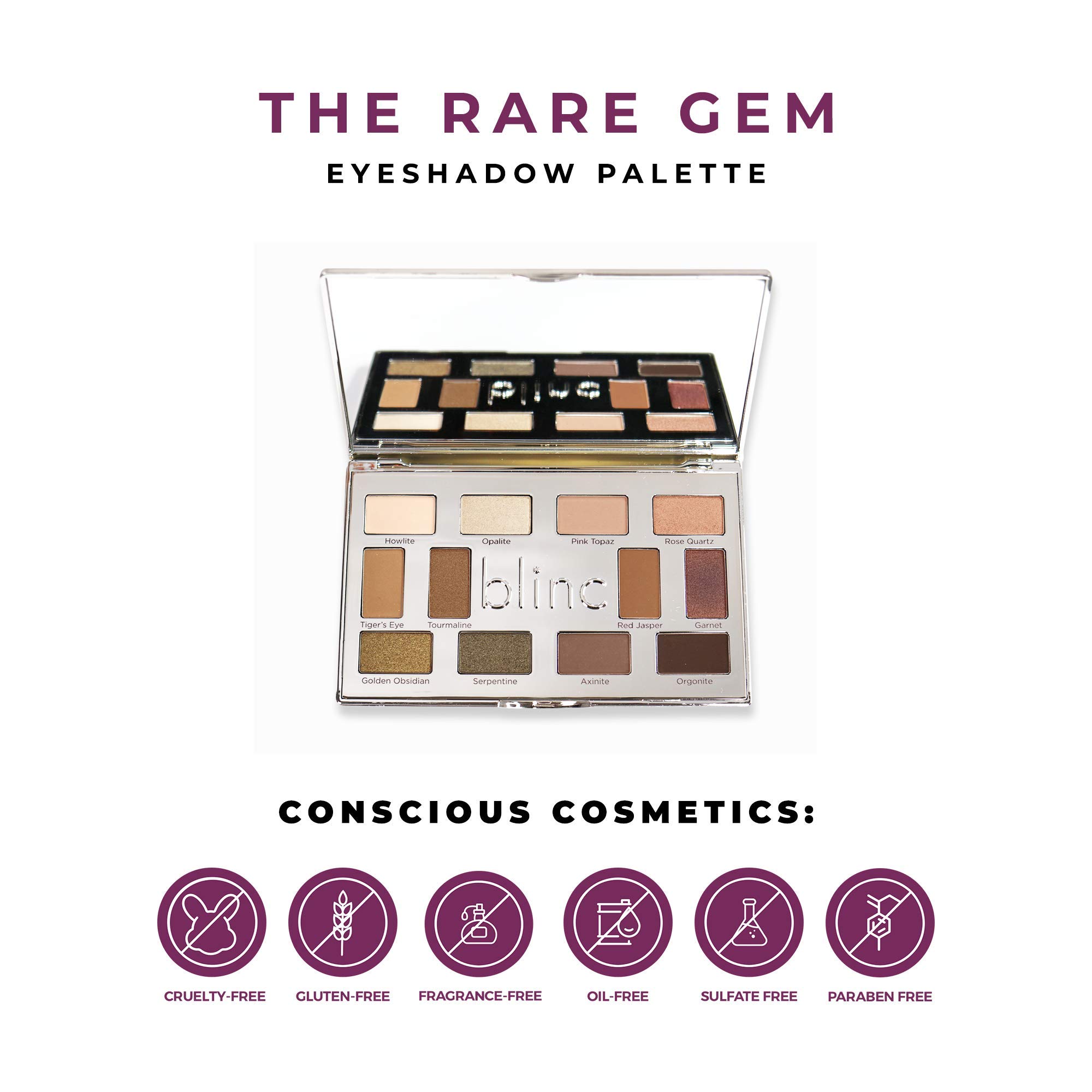 blinc Rare Gem Eyeshadow Palette, Long-Lasting, Creamy, Blendable and Pigmented Matte, Shimmer and Metallic Eyeshadows, Gluten-Free and Cruelty-Free, 1.1g / 0.04 Oz x 12