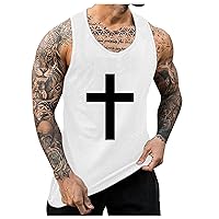 Men's Sports Tank Tops Cross Print Athletic Gym Bodybuilding Fitness Sleeveless Shirts for Beach Running Workout